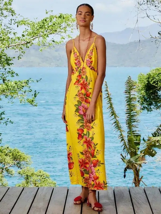 FARM Rio Dresses & Skirts - Yellow Summer Fruit Scarf LENZING™ ECOVERO™ Euroflax™ Maxi Dress